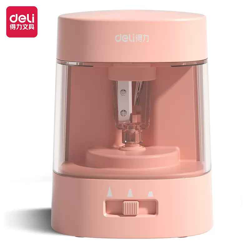 DELI 68659 Electric Pencil Sharpener USB & Battery Operated Pink