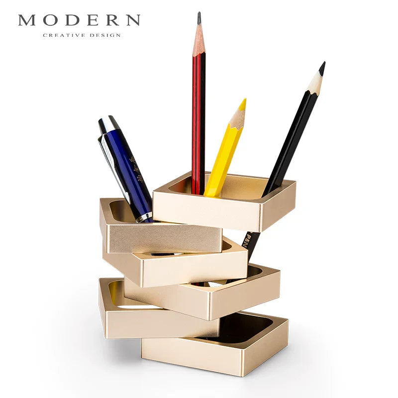 Modern Rectangular Aluminum Multi‑Purpose Pen Holder Silver