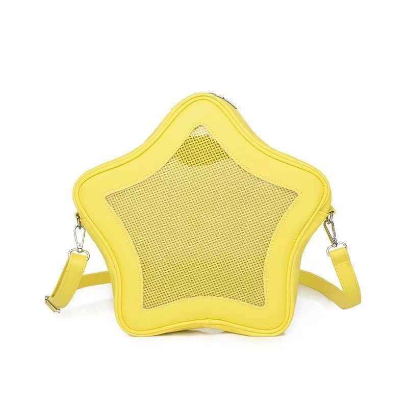 Star Shape Ita Bag Y2K Pins Display PU Leather Backpack Yellow