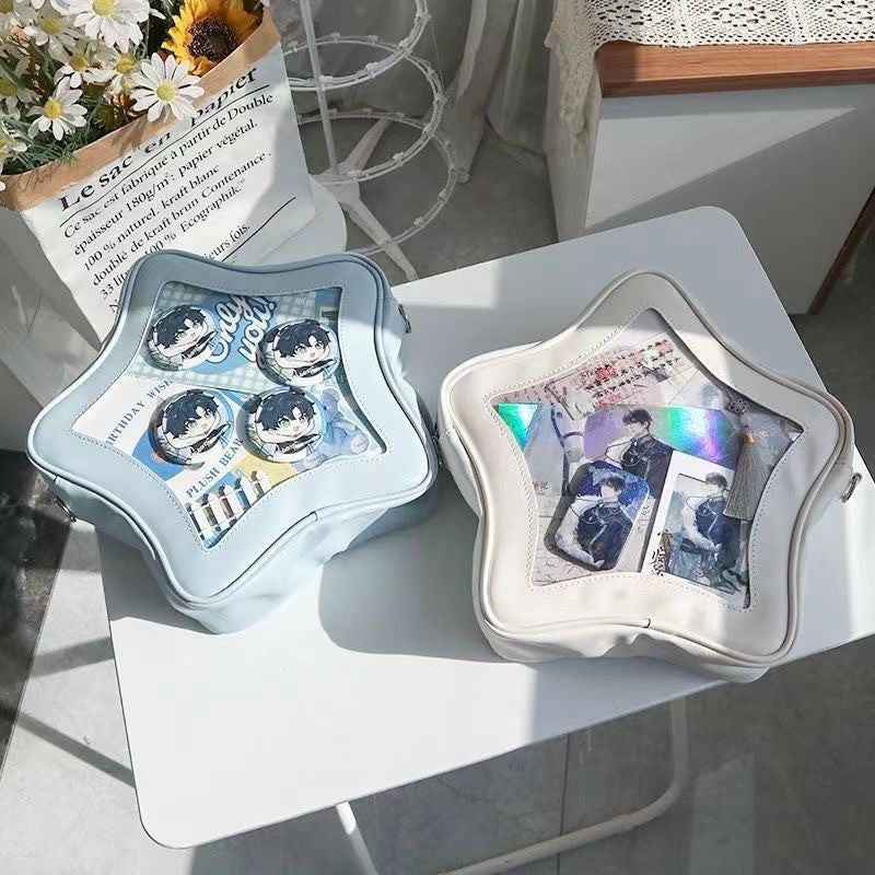 Star Shape Ita Bag Y2K Pins Display PU Leather Backpack