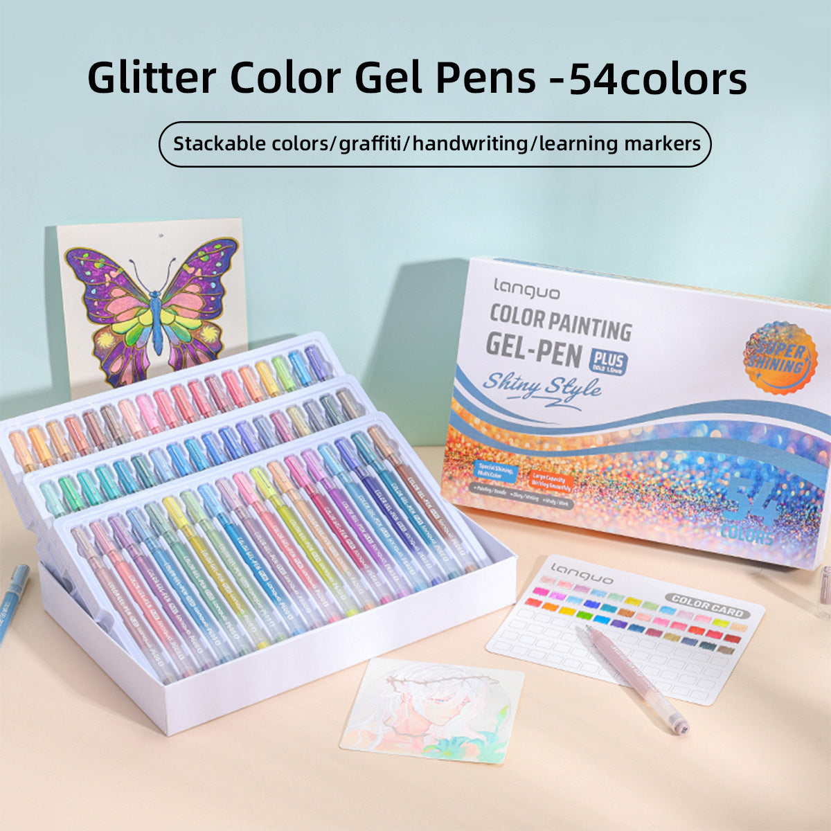 Languo Color Painting Gel Pen Plus 1.0mm Shiny Style 24/36/54/72 Colors 54 Colors