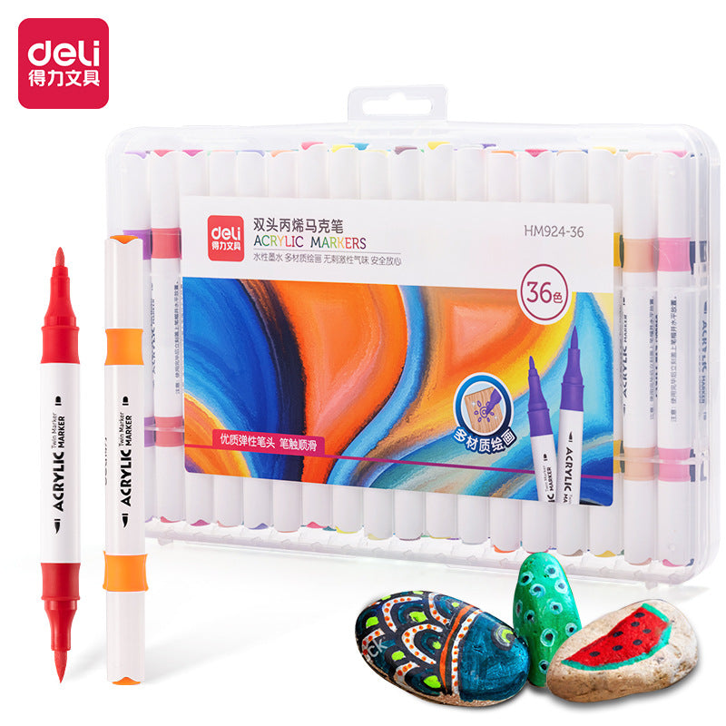DELI 12/24/36/48 Colors Acrylic Paint Pens Brush Twin Markers 48 Color
