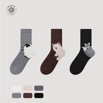 Wool Cartoon Thick Crew Socks | Women's Mid-Calf Warm Socks | 3-Pack