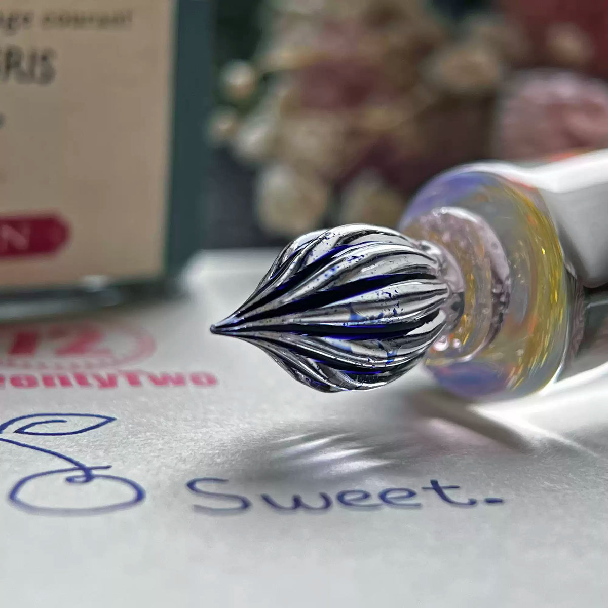 Jellyfish Purple Fireworks Glass Dip Pen – Ink Swatching & Calligraphy Glass Nib Pen