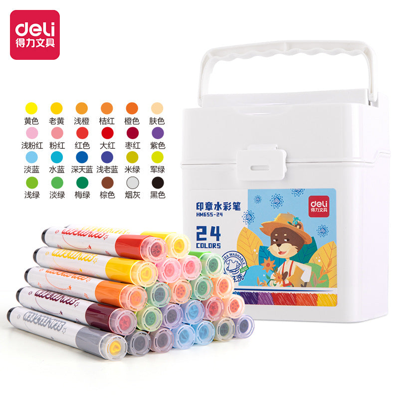 DELI Washable Drawing Stamp Art Markers with Storage Box for Kids 36 Color