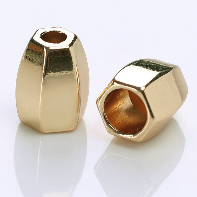 Gold diamond-shaped metal cord lock stopper with round cord hole, 12.5x10mm