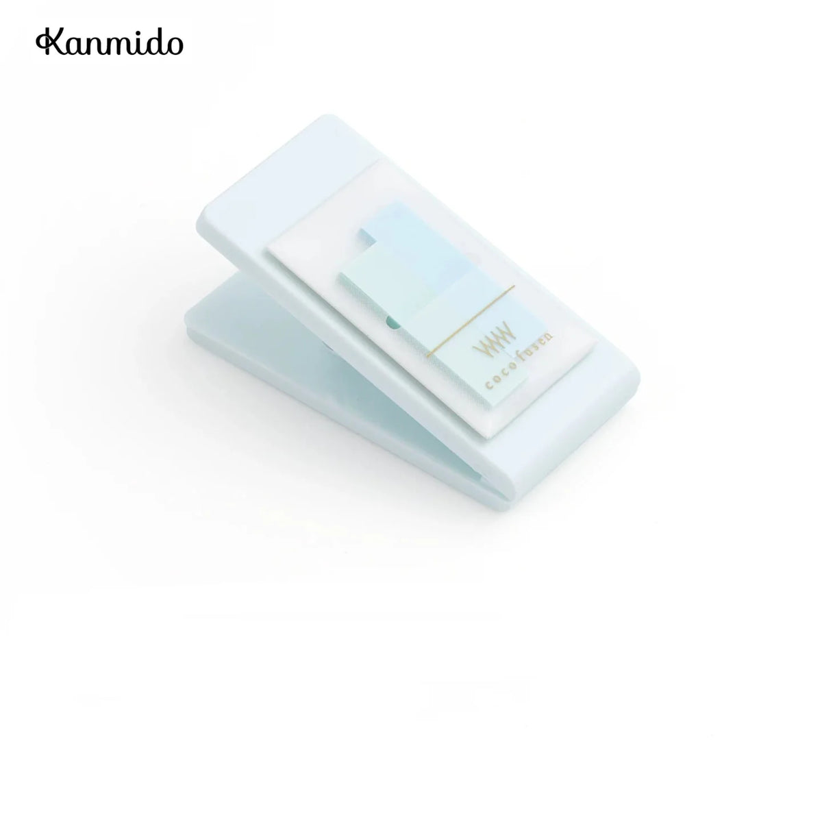 Kanmido Miniclip Coco Fusen MY FAVE Clip Sticky Note Dispenser | Refillable Index Tabs | 2 x 30 Sheets Light Blue