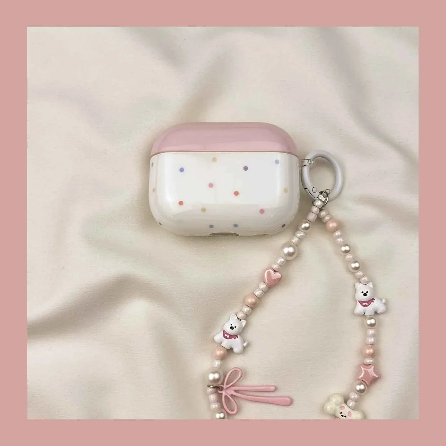Pink Polka Dot 3D Westie Dog Plastic AirPods Case B