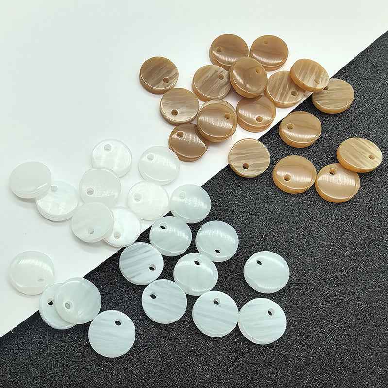 Round single-hole resin decorative buttons, 18L (11.5mm); mixed white and brown, 90-pack