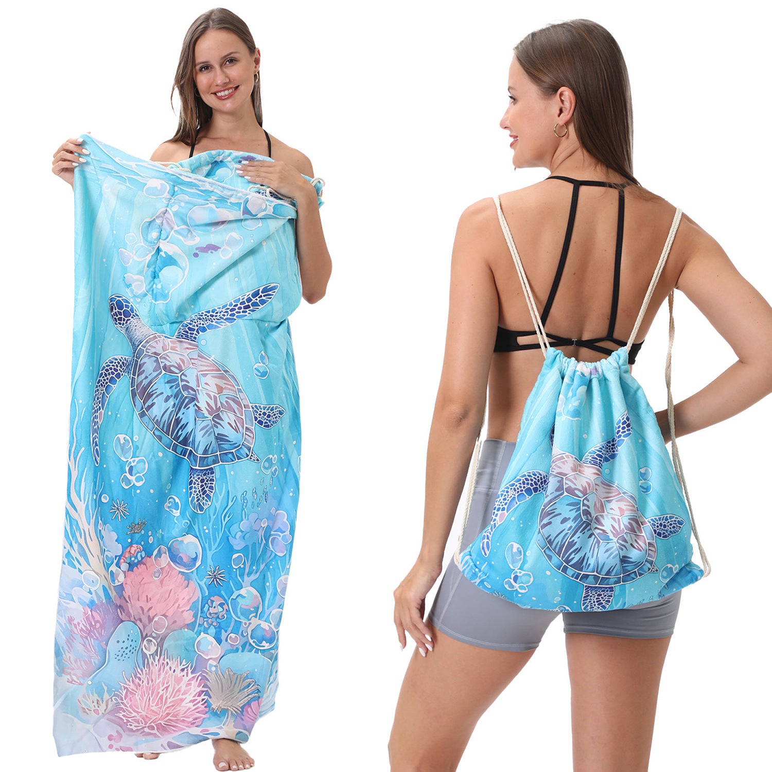 2-in-1 Foldable Printed Beach Towel Built-In Storage Bag
