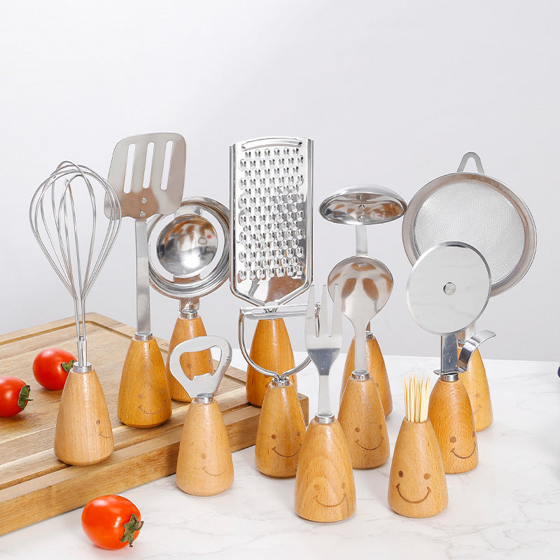 12-Piece Kitchen & Baking Tool Set – Stainless Steel with Wooden Handles
