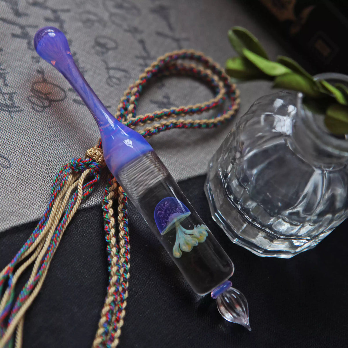Jellyfish Purple Fireworks Glass Dip Pen – Ink Swatching & Calligraphy Glass Nib Pen