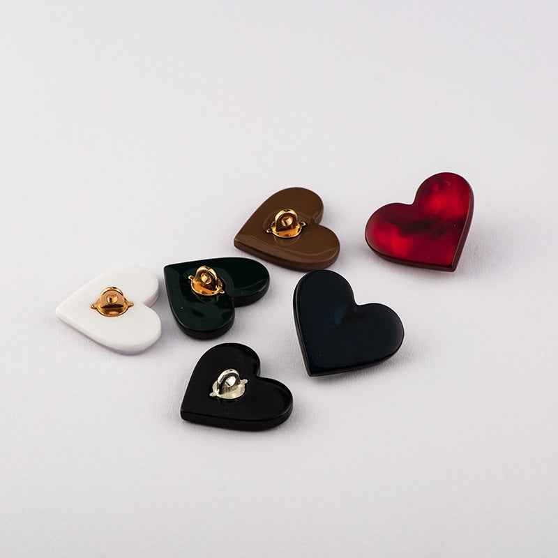 Heart buttons with metal shank backs, mixed colors shown