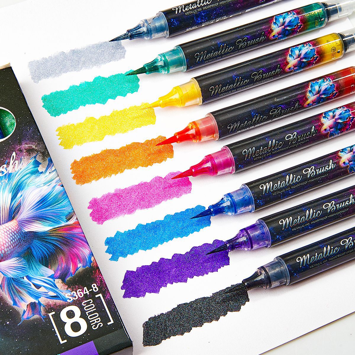 Flexible Brush Pens Metallic 8 Colors for Art Drawing Calligraphy