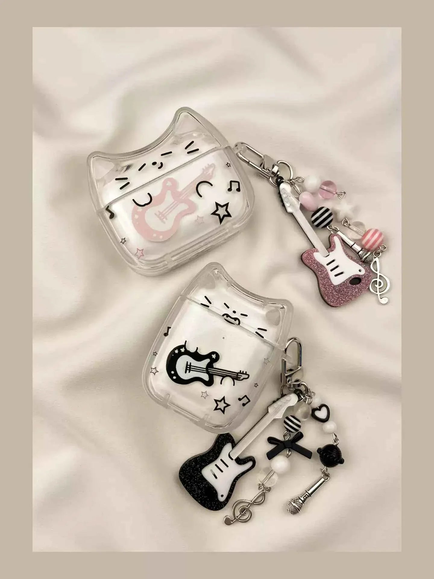 Cute Line Art Guitar Cat AirPods Case