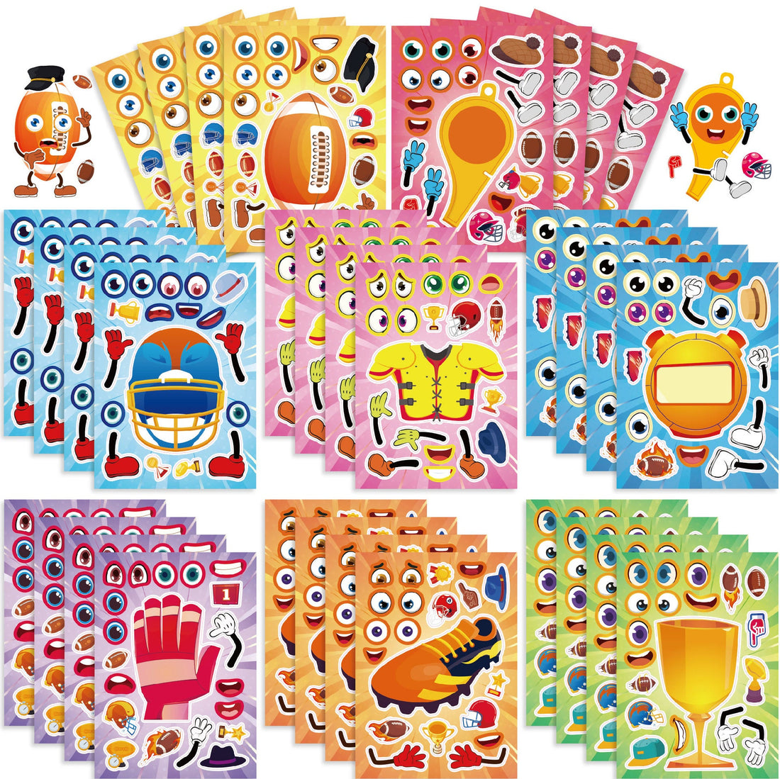 Make a Face Cartoon Rugby Stickers for Kids 24 Sheets