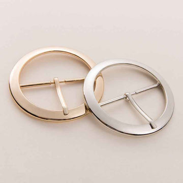Round belt buckle, oversized 62mm, gold and silver finishes, clasp with pin bars