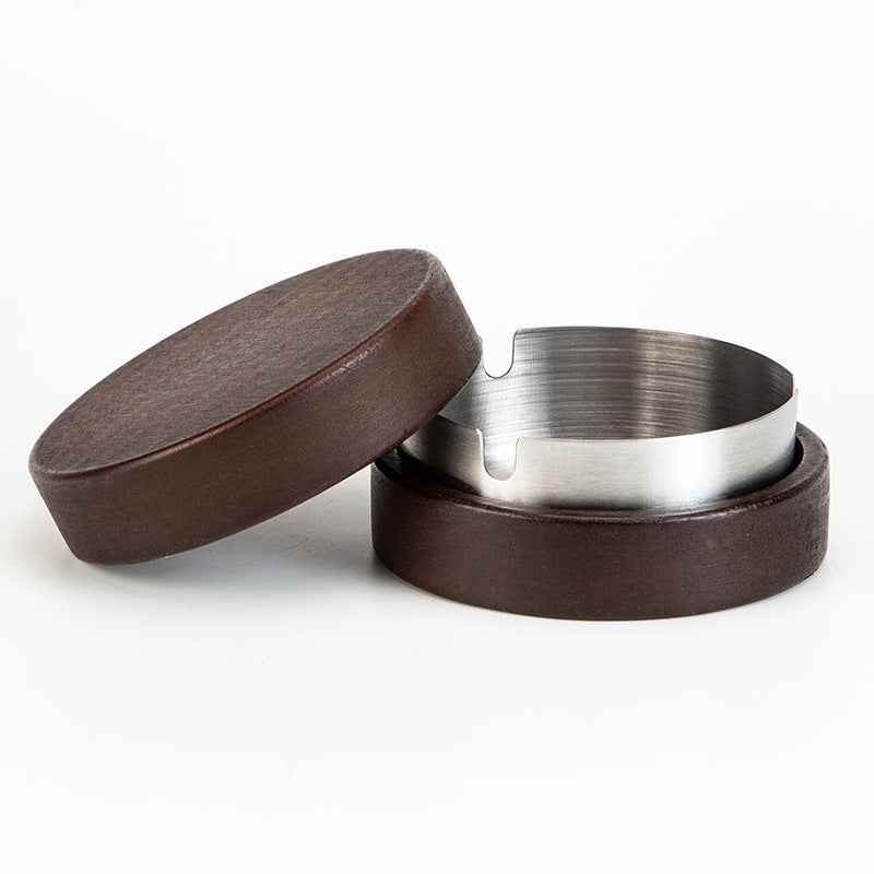 Wooden Stainless Steel Ashtray for Cigarettes with Lid Silver 1