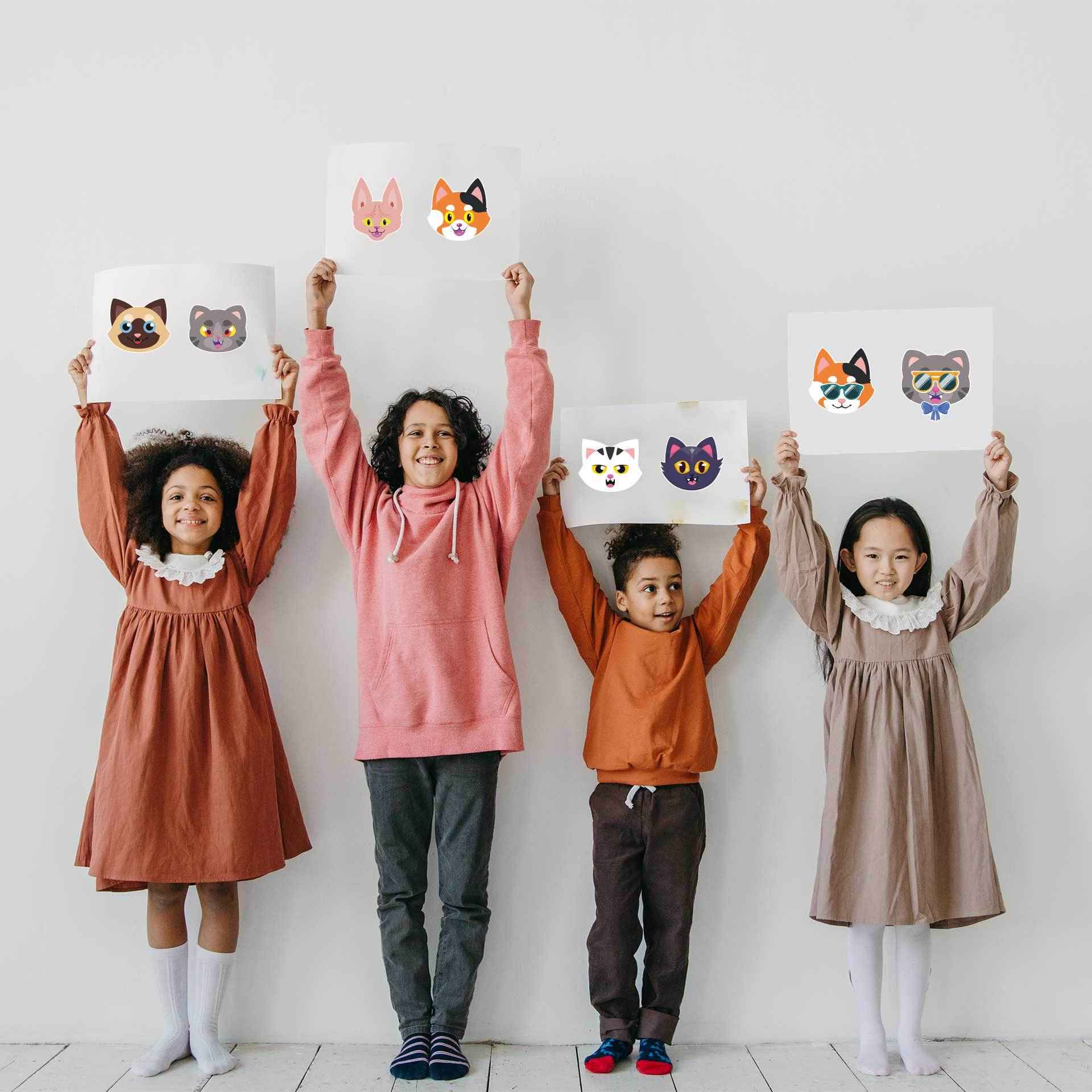 24 Sheets Cute Cat Head Make Your Own Stickers for Kids