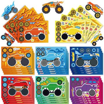 Make a Face Cartoon Monster Truck DIY Stickers for Kids 24 Sheets