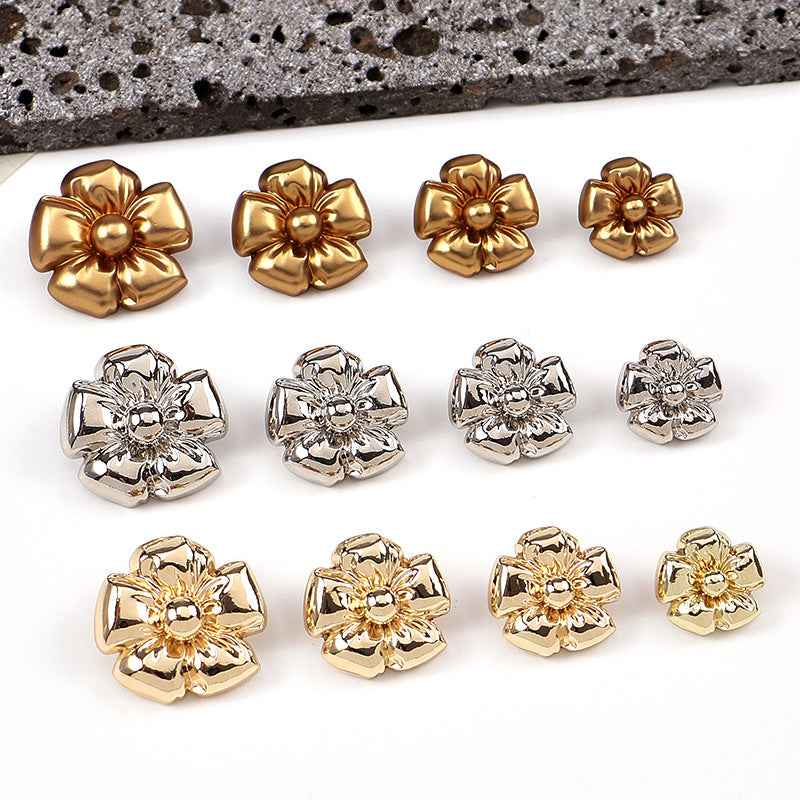 Floral metal shank buttons, assorted gold, silver, and tea gold flower designs (20 pcs)