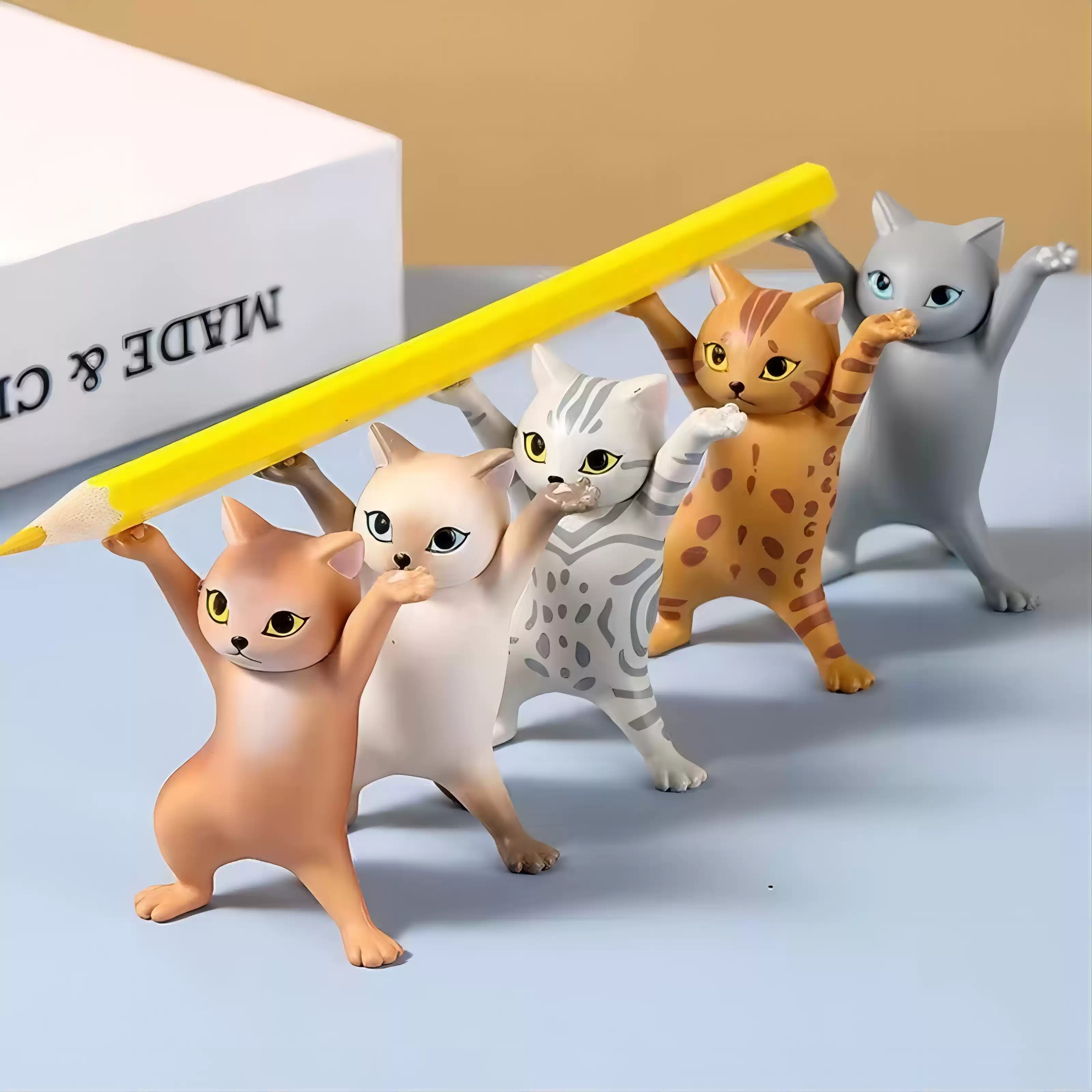 Playful Cat Figurine Pen Holder Set 5-Piece