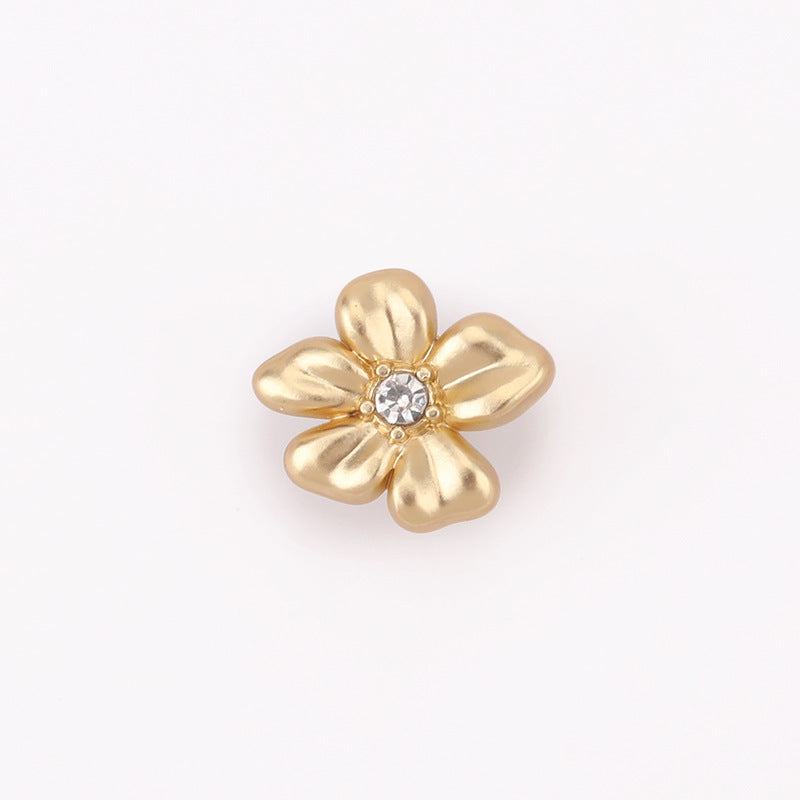 Sand gold crystal flower metal shank button, 11.5mm, faceted center crystal