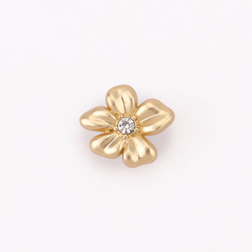 Sand gold crystal flower metal shank button, 11.5mm, faceted center crystal