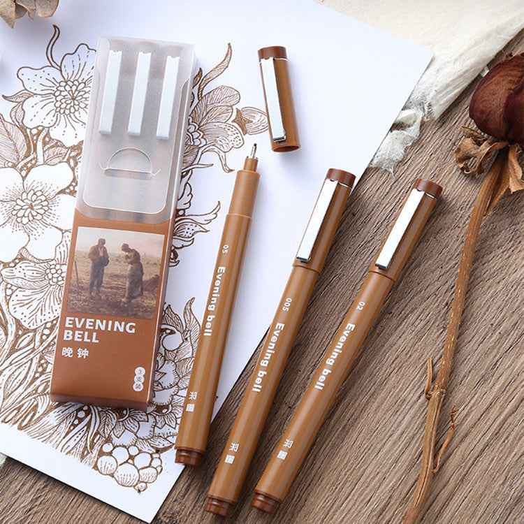 Evening Bell Brown Color Sepia Micro Fineliner Drawing Art Pens 3 Pack
