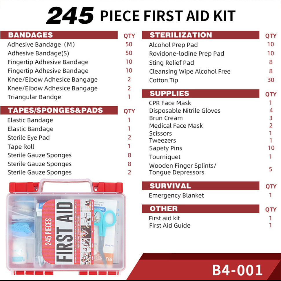 245-Piece First Aid Kit | Portable Home, Car & Wall-Mount Emergency Medical Box