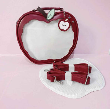 Apple-Shaped Ita Bag - Crossbody and Backpack for Pins and Badges Red