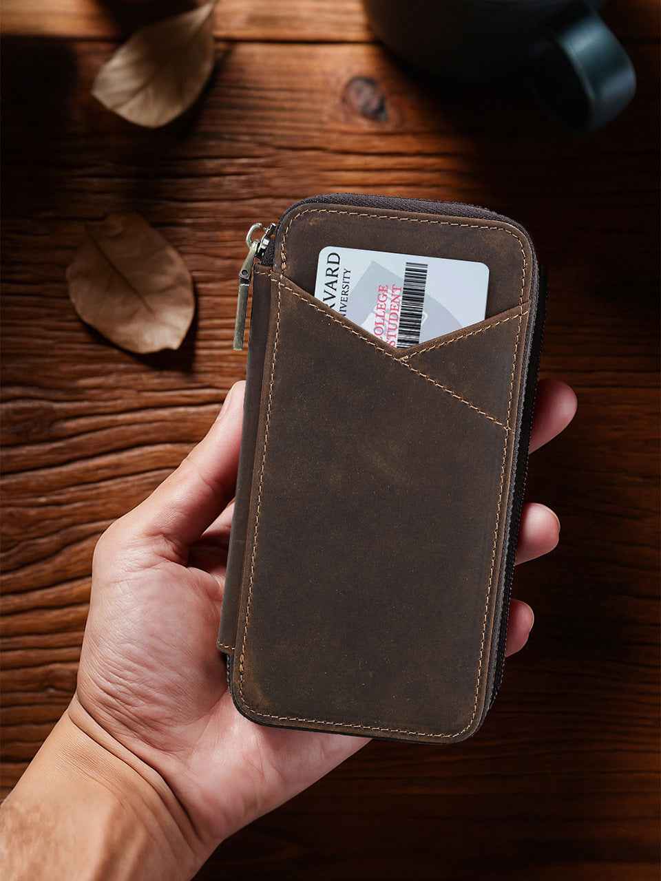 Leather Pencil Case – Handmade Zipper Pen Pouch with 7 Organized Slots