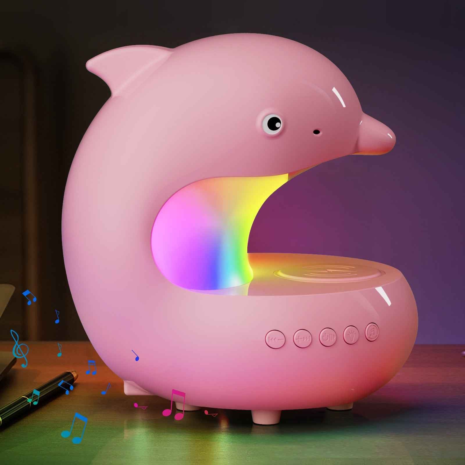 Dolphin Night Light with Wireless Charger & Bluetooth Speaker Pink