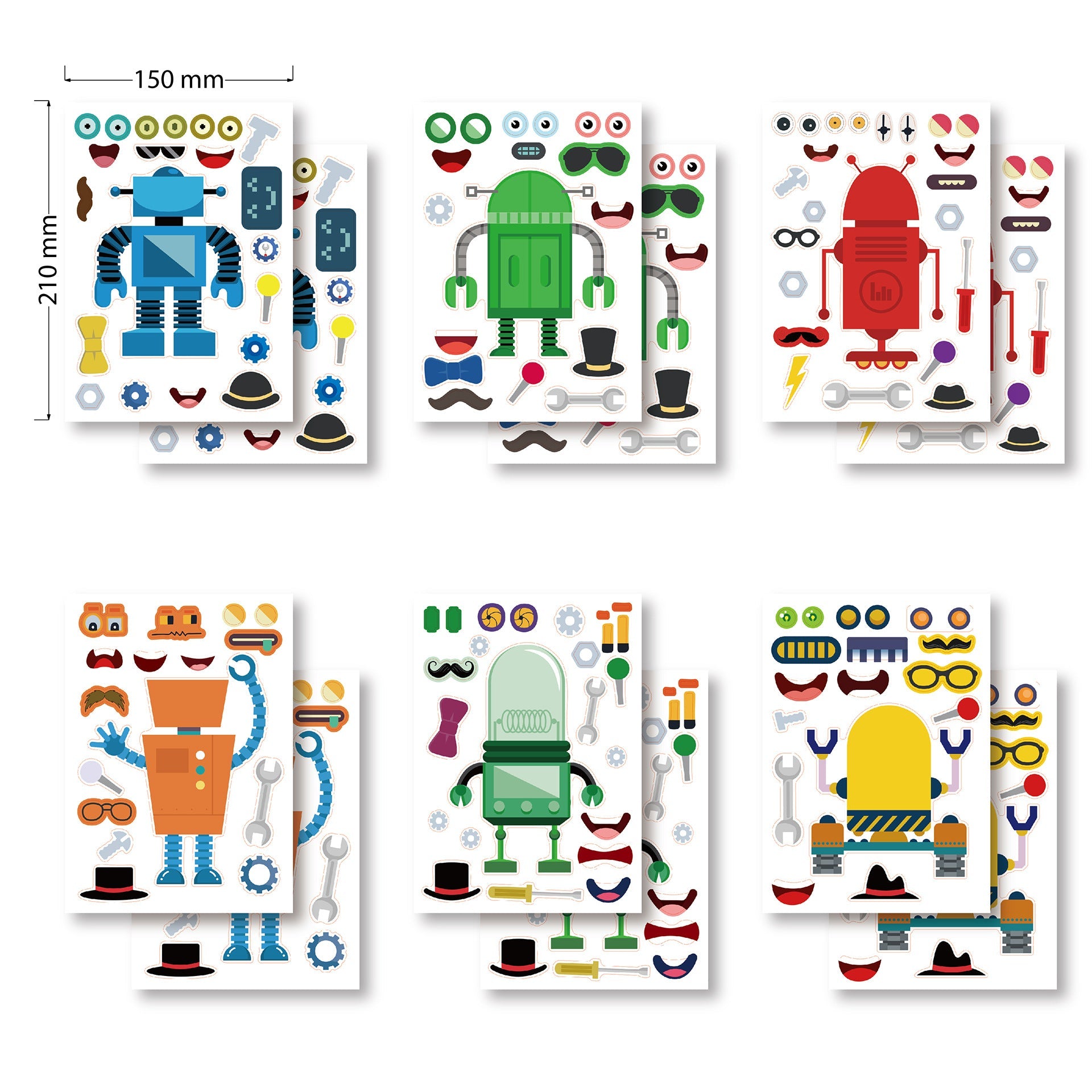 Make a Face Robot Stickers for Kids 24 Sheets