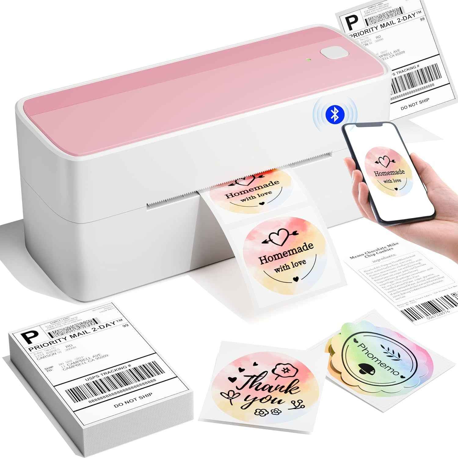 Phomemo 241BT Bluetooth Thermal Label Shipping Printer 4x6 Pink