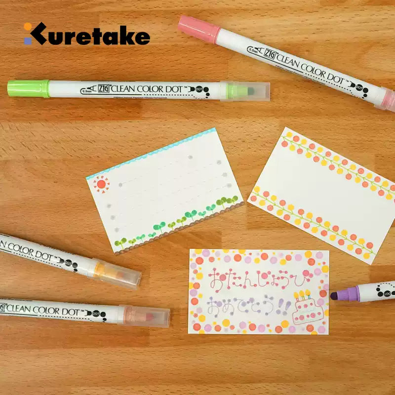 Kuretake ZIG Clean Color Dot TC-6100 – 2-Pack | Dual-Tip Dot & Brush Watercolour Marker | Journal / Illustration / Hand-Lettering | Japan Kuretake