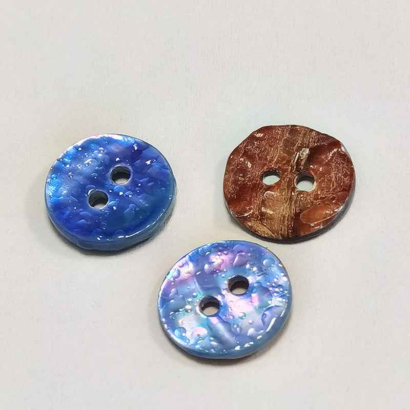 Round watercolor abalone shell buttons, mixed colors, two-hole design, 18L pack.