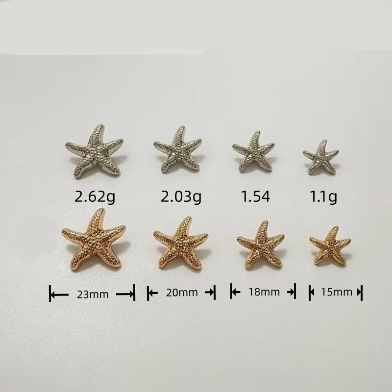 Starfish metal shank buttons in gold and silver, 48-pack