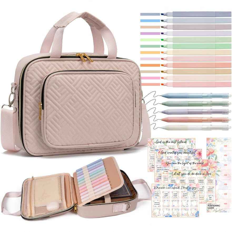 Bible Cover Case Journaling Kit with Highlighters and Pens Black
