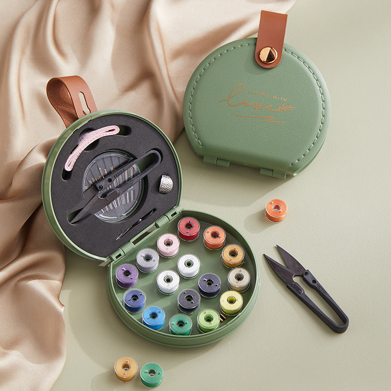 Portable Sewing Kit Box | 16-Thread Travel Sewing Set with Needles, Scissors & Thimble