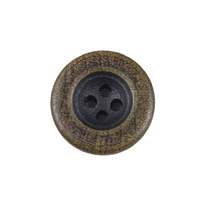 Dark brown round concave 4-hole wooden button, single piece