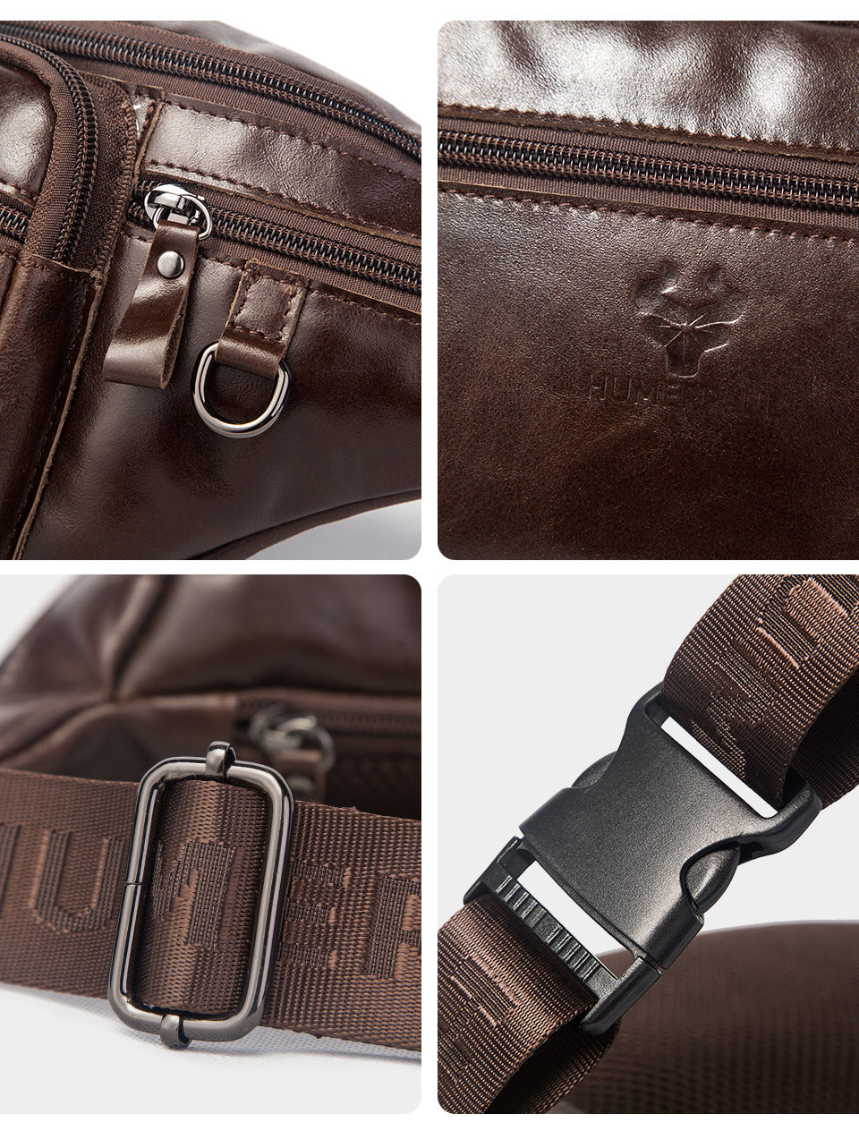 Men's Cowhide Waist Bag,Outdoor Sports Leather Sling Chest Pack