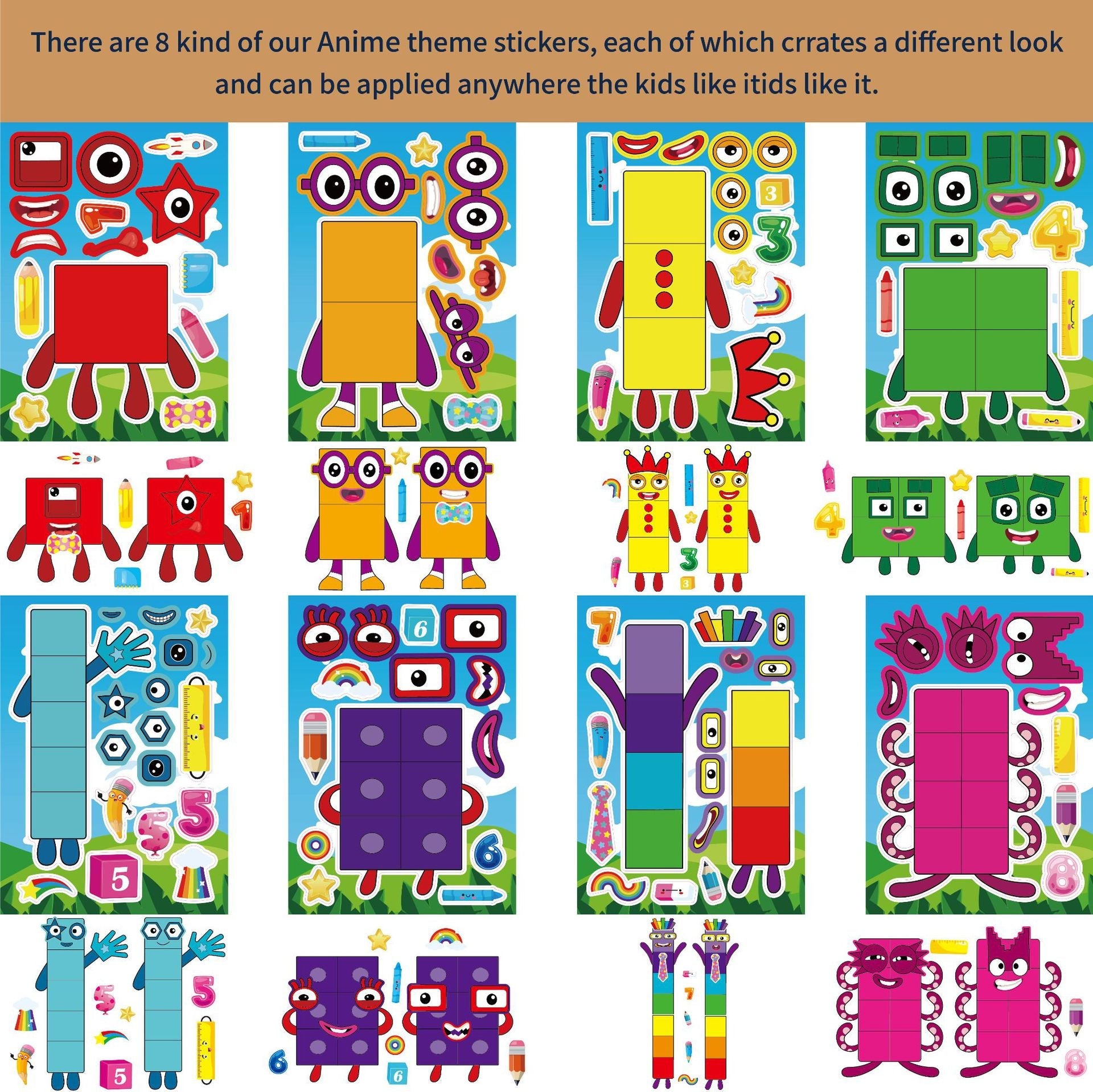 Make a Face Anime Building Block Stickers for Kids 24 Sheets