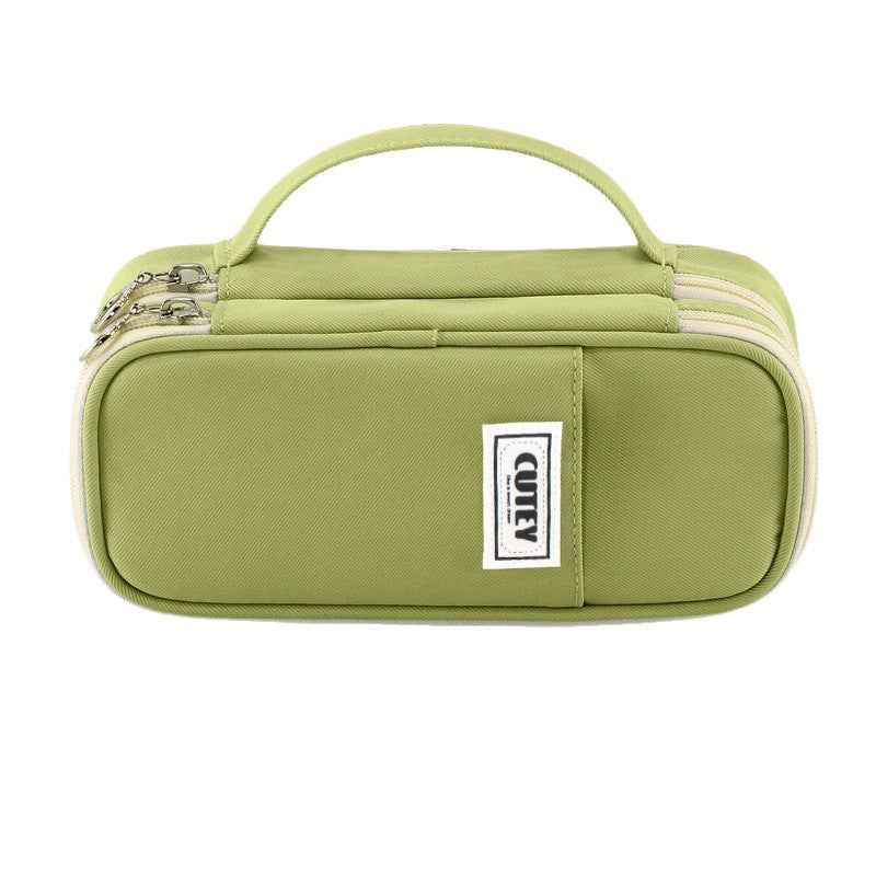 Canvas Minimalist 3-Layer Large Capacity Pencil Case Pink