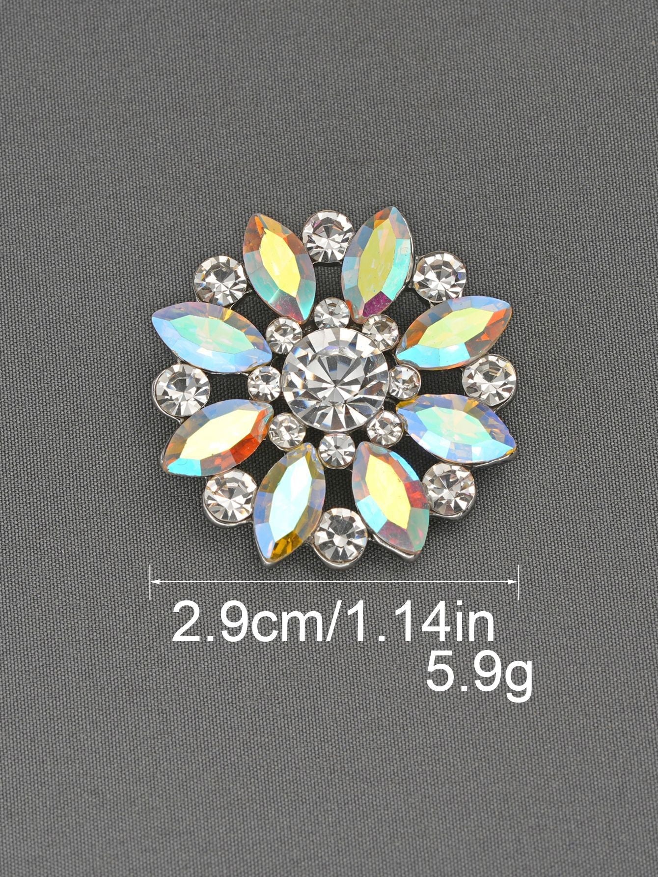 Bottoni a fiore con strass e gambo, arcobaleno, Ø2,9 cm, set da 6