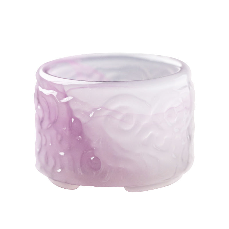 50ml Liuli Art Glass Tea Cup Set of 4 | Ink Splash Auspicious Cloud Design