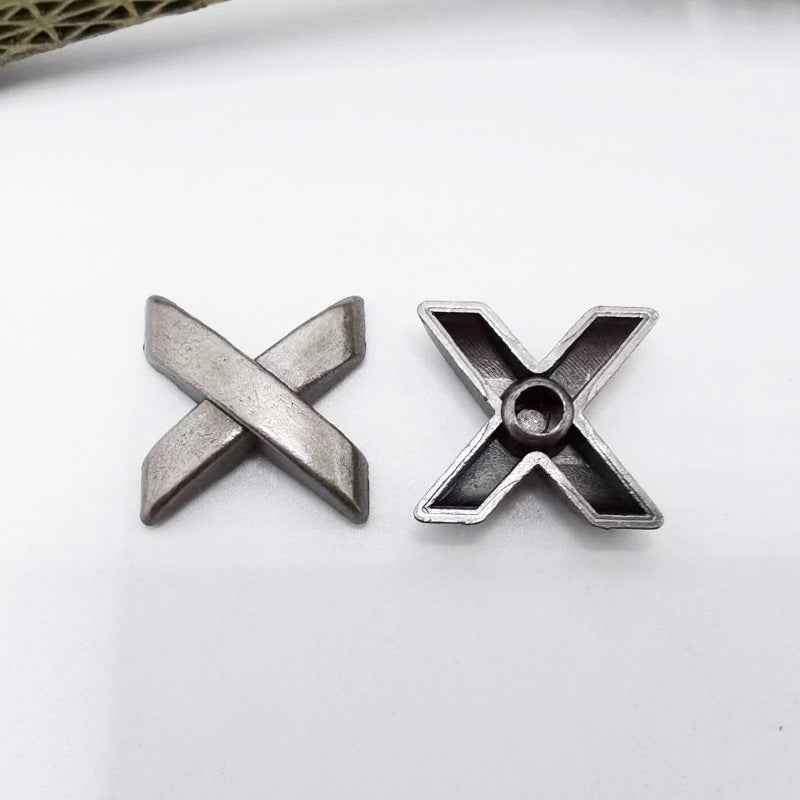 13mm antique silver X-shaped metal rivet studs for leather (2 shown)