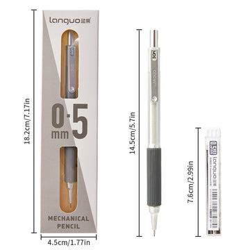 Low-Center Gravity Metal Mechanical Pencil with Leads Set 0.3mm/0.5mm Grey 0.5mm