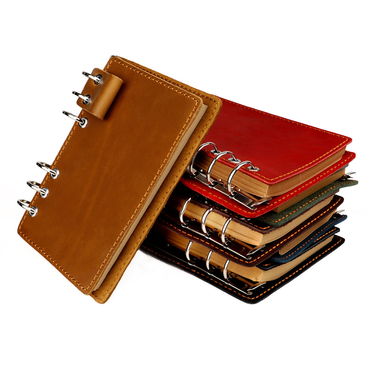 A6 Vintage Genuine Leather 6-Ring Binder Notebook with Pen Loop