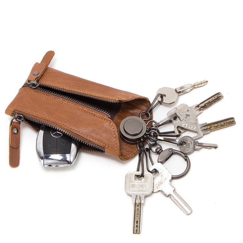 Genuine Leather Car Key Case for Men Coffee
